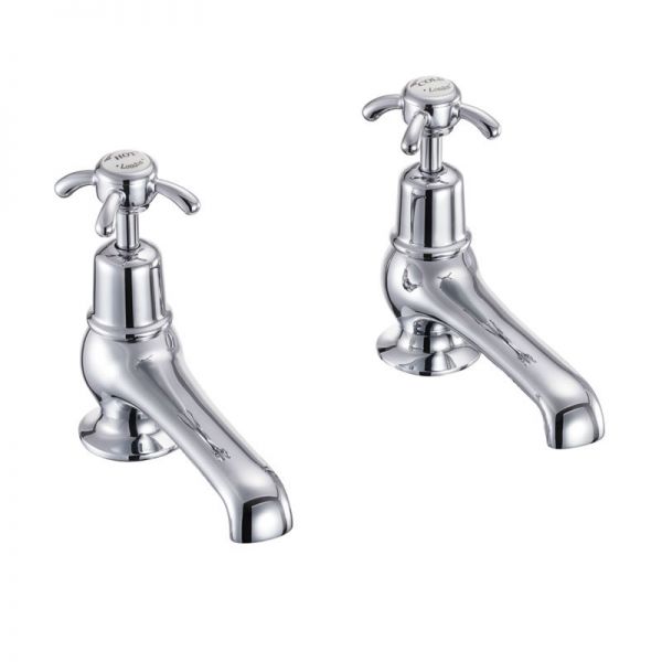 Burlington Anglesey Chrome Basin Pillar Taps With White Indices AN2