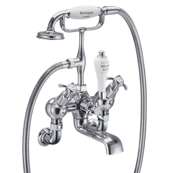Burlington Anglesey Chrome Wall Mounted Angled Bath Shower Mixer Tap With White Indices AN21