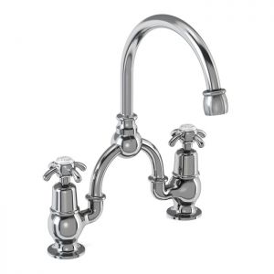 Burlington Anglesey Chrome Arched 2 Hole Basin Mixer Tap With White Indices AN27