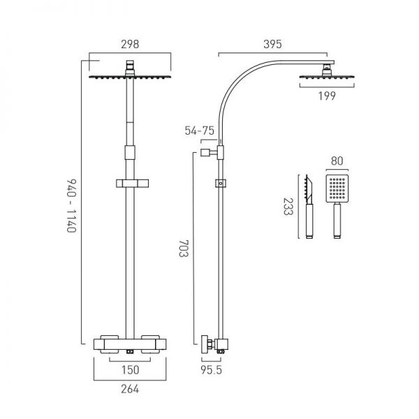 Vado Aquablade Square Thermostatic Shower Kit with Handset #3