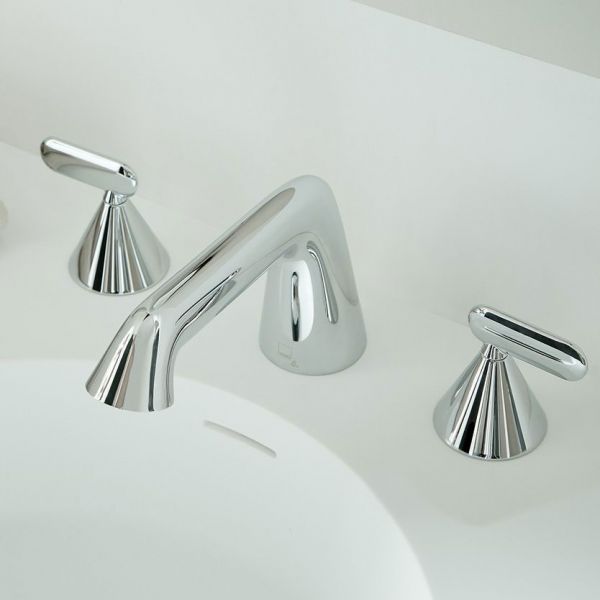 Vado Arrondi Chrome Deck Mounted 3 Hole Basin Mixer Tap with Lever Handles #2