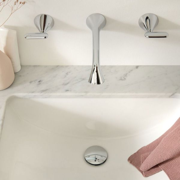 Vado Arrondi Chrome 3 Hole Wall Mounted Basin Mixer Tap with Lever Handles #2