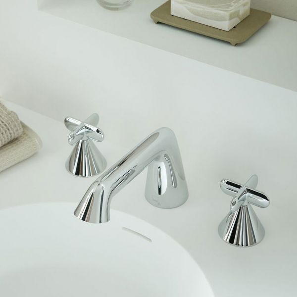Vado Arrondi Chrome Deck Mounted 3 Hole Basin Mixer Tap with Cross Handles #2