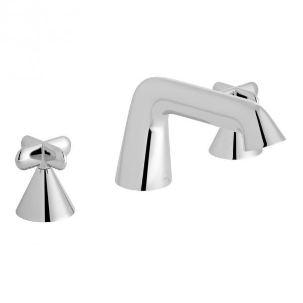 Vado Arrondi Chrome Deck Mounted 3 Hole Basin Mixer Tap with Cross Handles