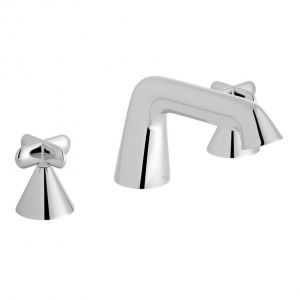 Vado Arrondi Chrome Deck Mounted 3 Hole Basin Mixer Tap with Cross Handles