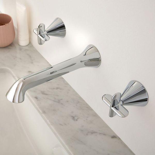 Vado Arrondi Chrome 3 Hole Wall Mounted Basin Mixer Tap with Cross Handles #4