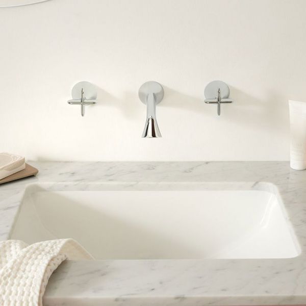 Vado Arrondi Chrome 3 Hole Wall Mounted Basin Mixer Tap with Cross Handles #2