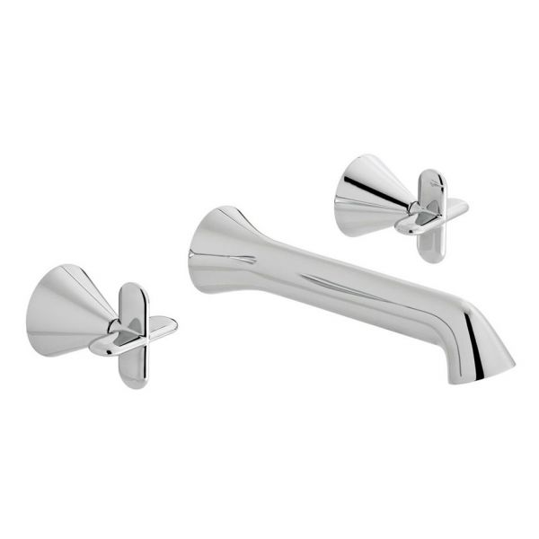 Vado Arrondi Chrome 3 Hole Wall Mounted Basin Mixer Tap with Cross Handles