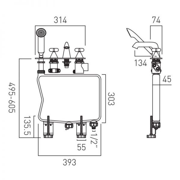 Vado Arrondi Chrome Deck Mounted 4 Hole Thermostatic Bath Shower Mixer Tap with Cross Handles #5