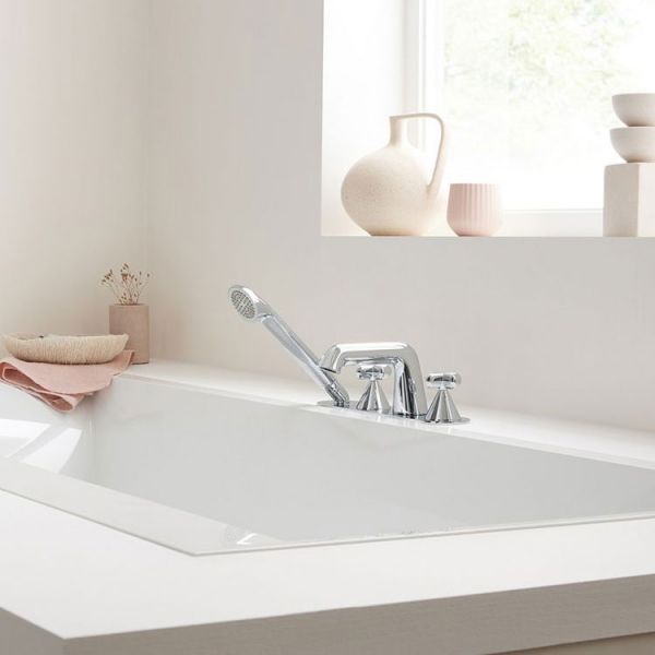 Vado Arrondi Chrome Deck Mounted 4 Hole Thermostatic Bath Shower Mixer Tap with Cross Handles #3