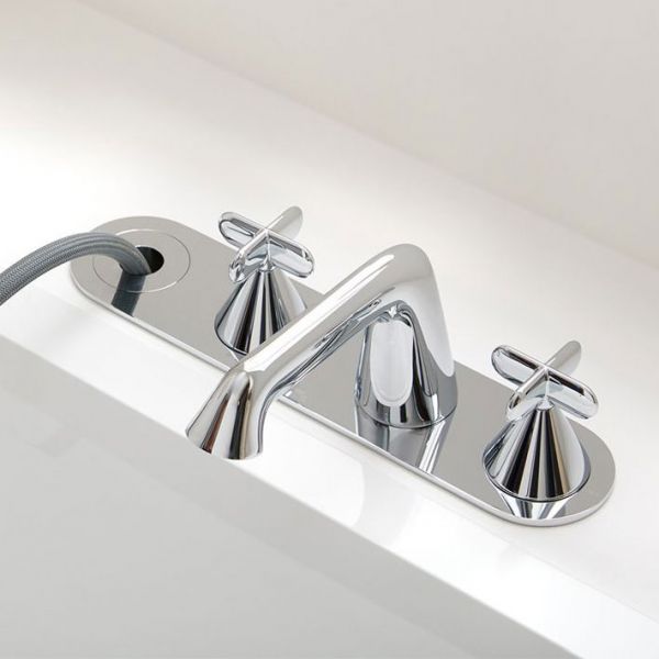 Vado Arrondi Chrome Deck Mounted 4 Hole Thermostatic Bath Shower Mixer Tap with Cross Handles #4