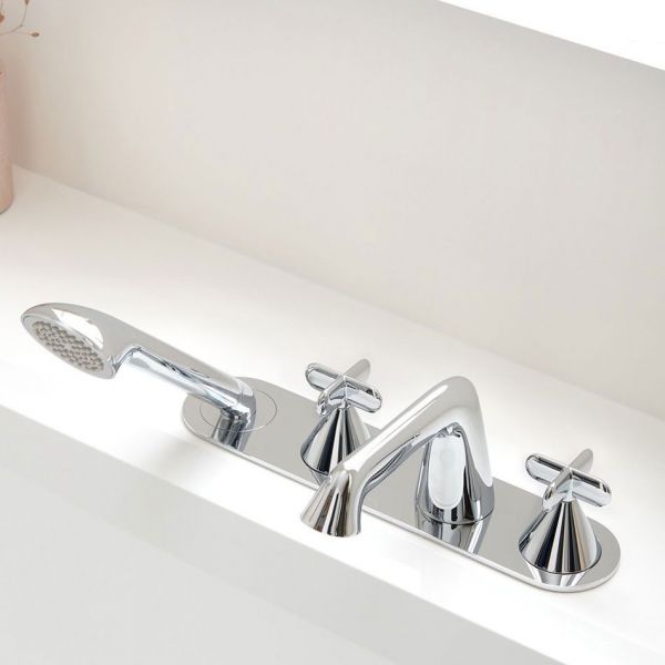 Vado Arrondi Chrome Deck Mounted 4 Hole Thermostatic Bath Shower Mixer Tap with Cross Handles #2