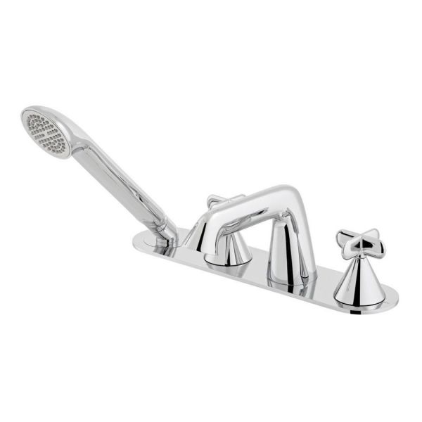 Vado Arrondi Chrome Deck Mounted 4 Hole Thermostatic Bath Shower Mixer Tap with Cross Handles