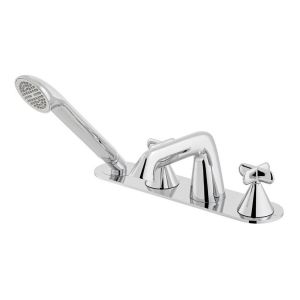 Vado Arrondi Chrome Deck Mounted 4 Hole Thermostatic Bath Shower Mixer Tap with Cross Handles