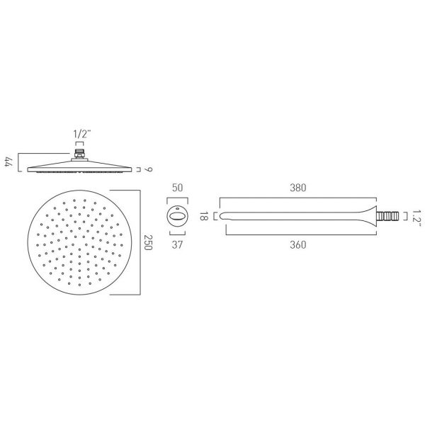 Vado Arrondi Chrome 250mm Round Shower Head with Arm #3