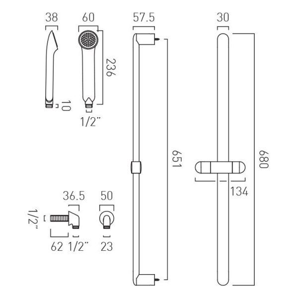 Vado Arrondi Chrome Slide Rail Shower Kit #2