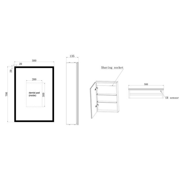JTP Aspect LED Single Door Mirrored Bathroom Cabinet 500 x 700mm #2