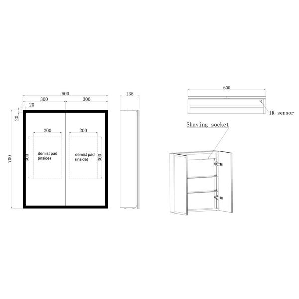 JTP Aspect LED Double Door Mirrored Bathroom Cabinet 600 x 700mm #2