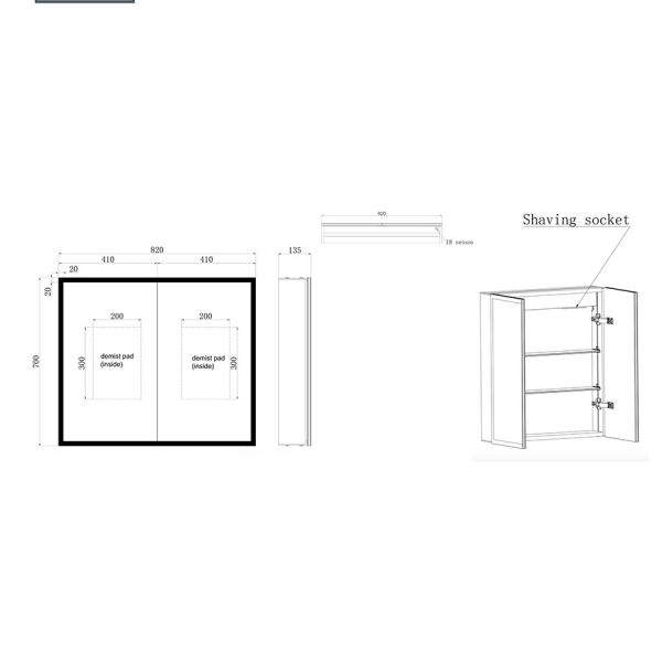 JTP Aspect LED Double Door Mirrored Bathroom Cabinet 820 x 700mm #2
