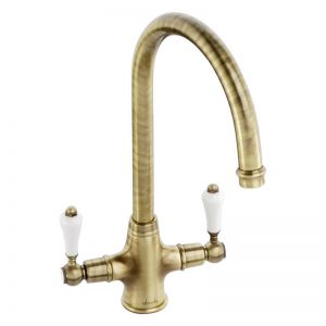 Abode Ludlow Dual Lever Antique Brass Kitchen Mixer Tap