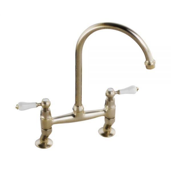 Abode Ludlow Antique Brass Bridge Kitchen Mixer Tap