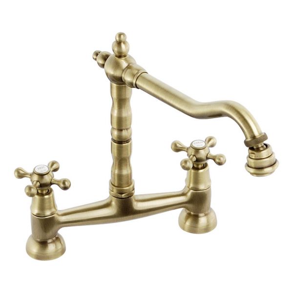 Abode Melford Antique Brass Bridge Kitchen Mixer Tap