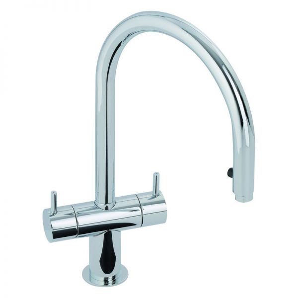 Abode Hesta Dual Lever Chrome Kitchen Mixer Tap with Pull Out Hose