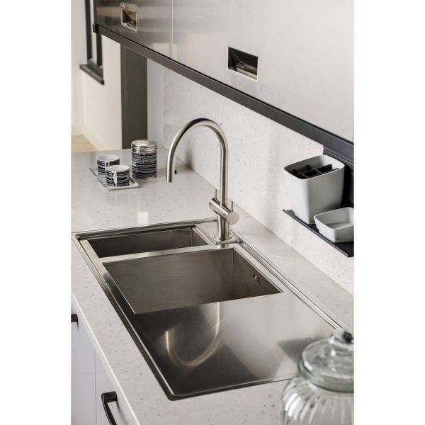 Abode Hesta Dual Lever Brushed Nickel Kitchen Mixer Tap with Pull Out Hose #3
