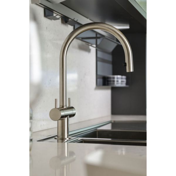 Abode Hesta Dual Lever Brushed Nickel Kitchen Mixer Tap with Pull Out Hose #2