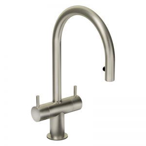 Abode Hesta Dual Lever Brushed Nickel Kitchen Mixer Tap with Pull Out Hose