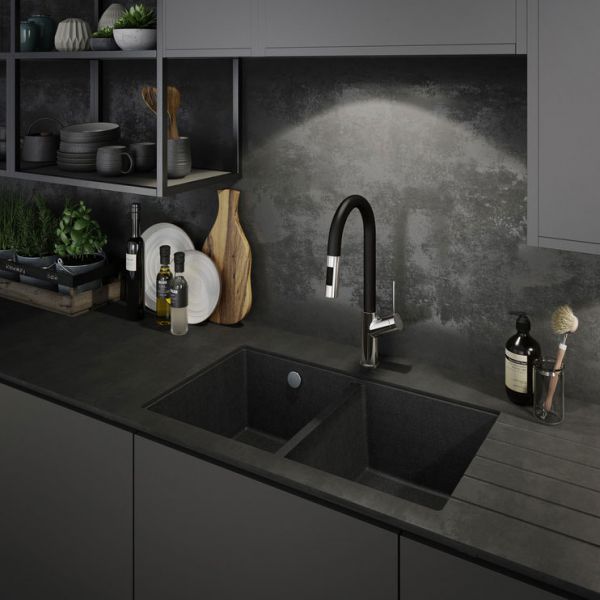 Abode Virtue Nero Single Lever Chrome Kitchen Mixer Tap with Pull Out Spout #3