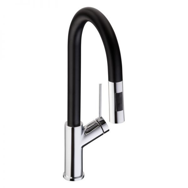Abode Virtue Nero Single Lever Chrome Kitchen Mixer Tap with Pull Out Spout