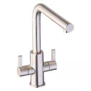 Abode Althia Twin Lever Brushed Nickel Kitchen Mixer Tap