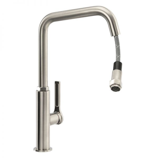 Abode Hex Monobloc Single Lever Brushed Nickel Kitchen Mixer Tap with Pull Out Hose #2