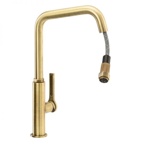 Abode Hex Monobloc Single Lever Antique Brass Kitchen Mixer Tap with Pull Out Hose #2