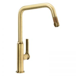 Abode Hex Monobloc Single Lever Antique Brass Kitchen Mixer Tap with Pull Out Hose