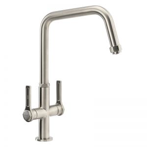 Abode Hex Monobloc Dual Lever Brushed Nickel Kitchen Mixer Tap