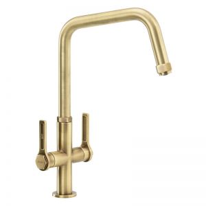 Abode Hex Monobloc Dual Lever Antique Brass Kitchen Mixer Tap