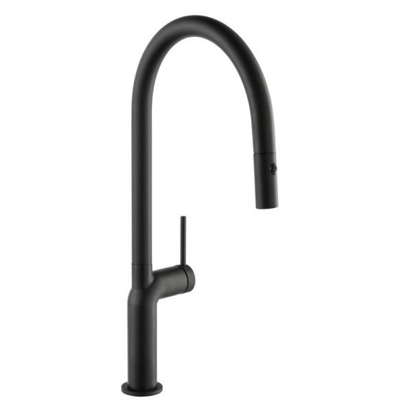 Abode Tubist Single Lever Matt Black Monobloc Kitchen Mixer Tap with Pull Out Spout