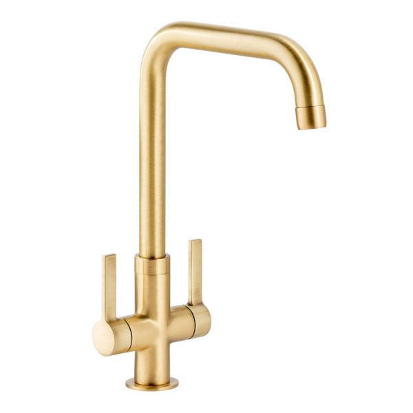 Abode Pico Quad Dual Lever Brushed Brass Kitchen Mixer Tap