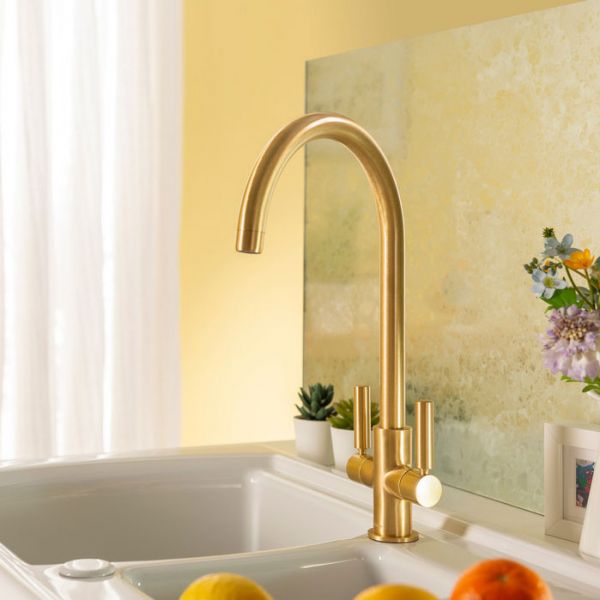 Abode Globe Dual Lever Brushed Brass Kitchen Mixer Tap #2