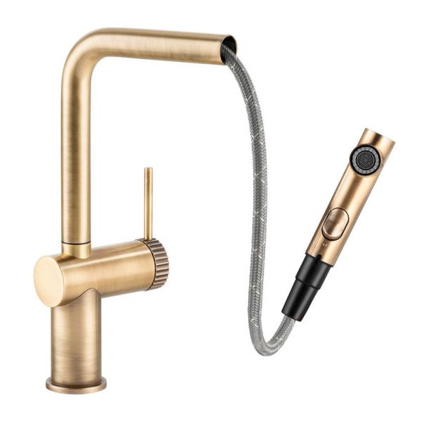 Abode Fraction Single Lever Antique Brass Kitchen Mixer Tap with Pull Out Spout #2