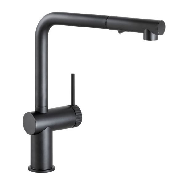 Abode Fraction Single Lever Matt Black Kitchen Mixer Tap with Pull Out Spout