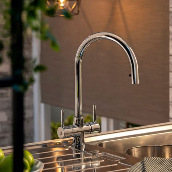 Abode Zest Dual Lever Chrome Kitchen Mixer Tap with Pull Out Hose #4