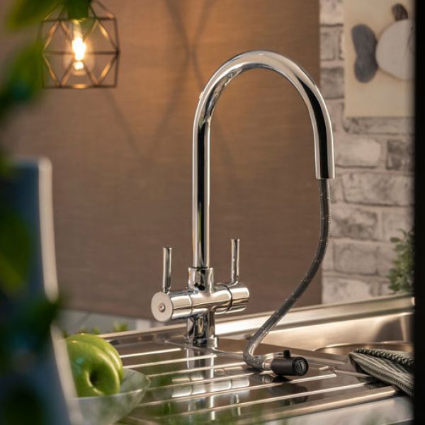 Abode Zest Dual Lever Chrome Kitchen Mixer Tap with Pull Out Hose #5