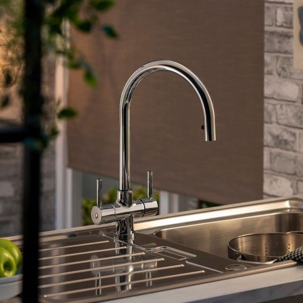 Abode Zest Dual Lever Chrome Kitchen Mixer Tap with Pull Out Hose #3