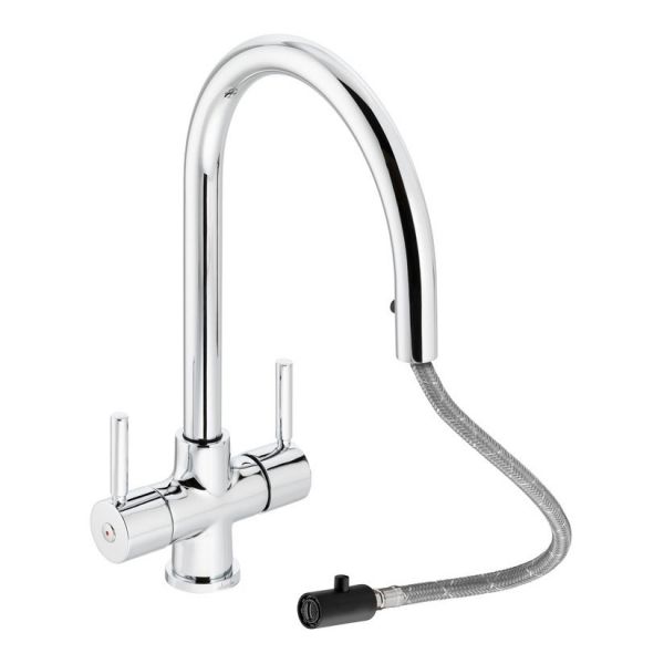 Abode Zest Dual Lever Chrome Kitchen Mixer Tap with Pull Out Hose #2