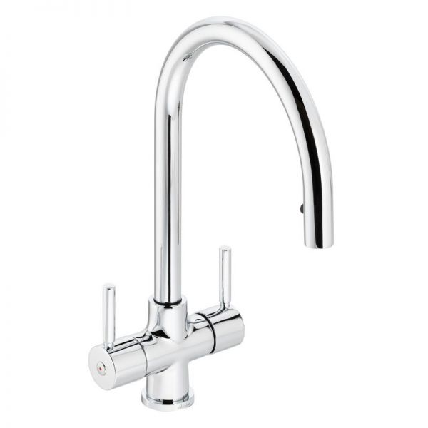 Abode Zest Dual Lever Chrome Kitchen Mixer Tap with Pull Out Hose