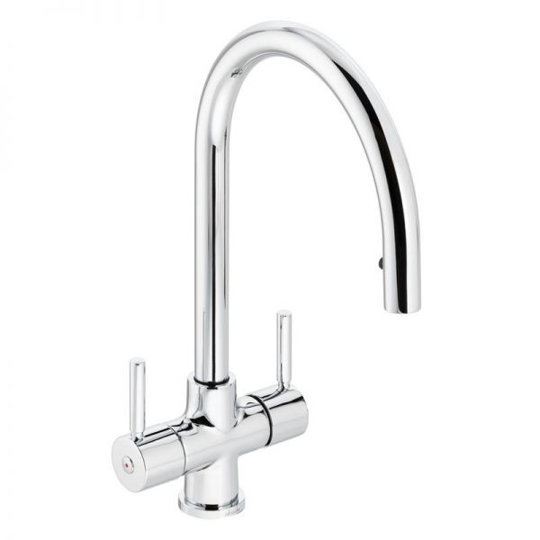 Abode Zest Dual Lever Chrome Kitchen Mixer Tap with Pull Out Hose AT2164