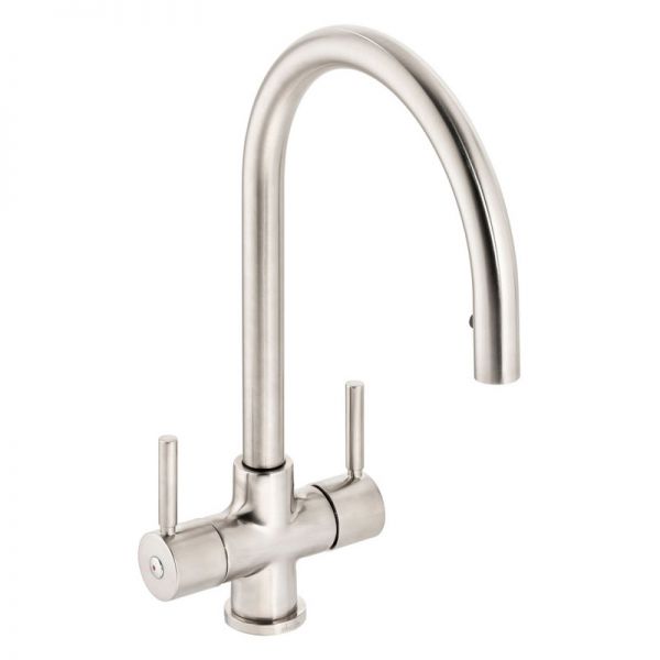 Abode Zest Dual Lever Brushed Nickel Kitchen Mixer Tap with Pull Out Hose